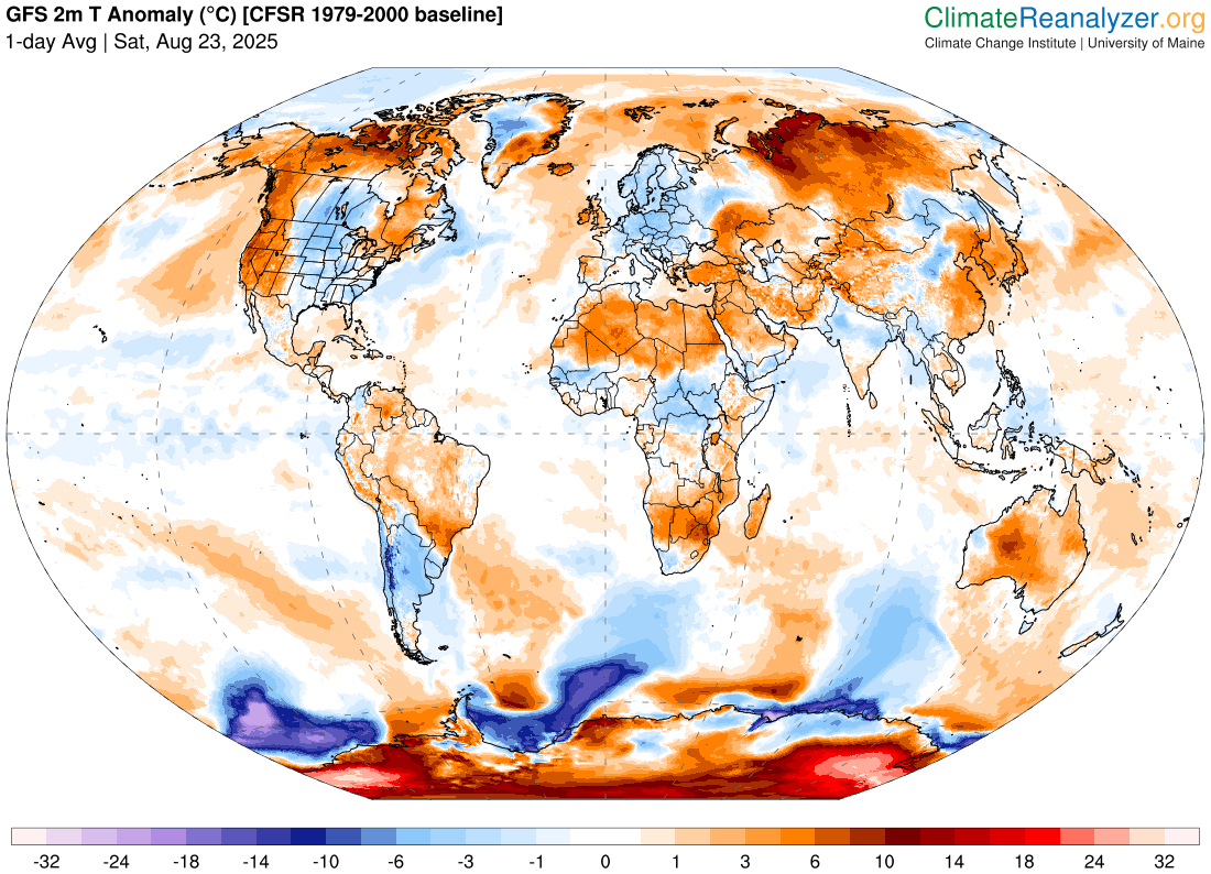 map of 2m daily temperature anomalies from Climate Reanalyzer